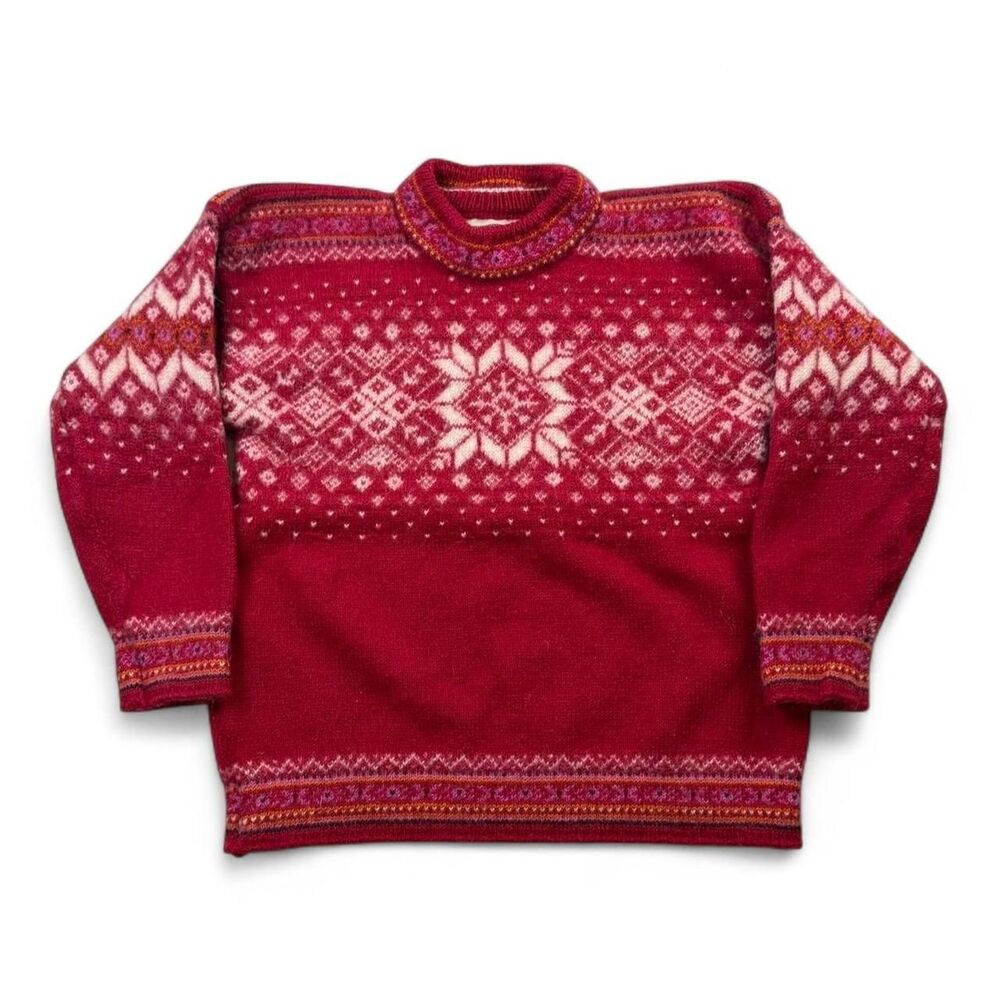 Vintage Dale of Norway Wool Sweater Red Fair Isle Snowflake Crewneck Women's Siz